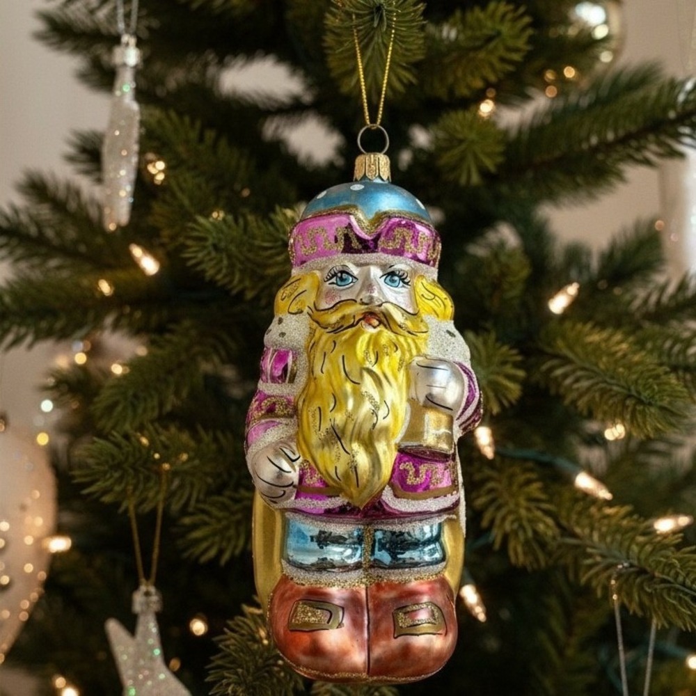 Vintage Y2K Laved Italy Hand Blown Glass Santa Christmas Ornament